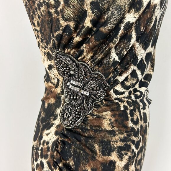 Vintage Y2K Cache One Shoulder Dress Animal Print Beaded Boho Size Small Women's - Picture 5 of 7